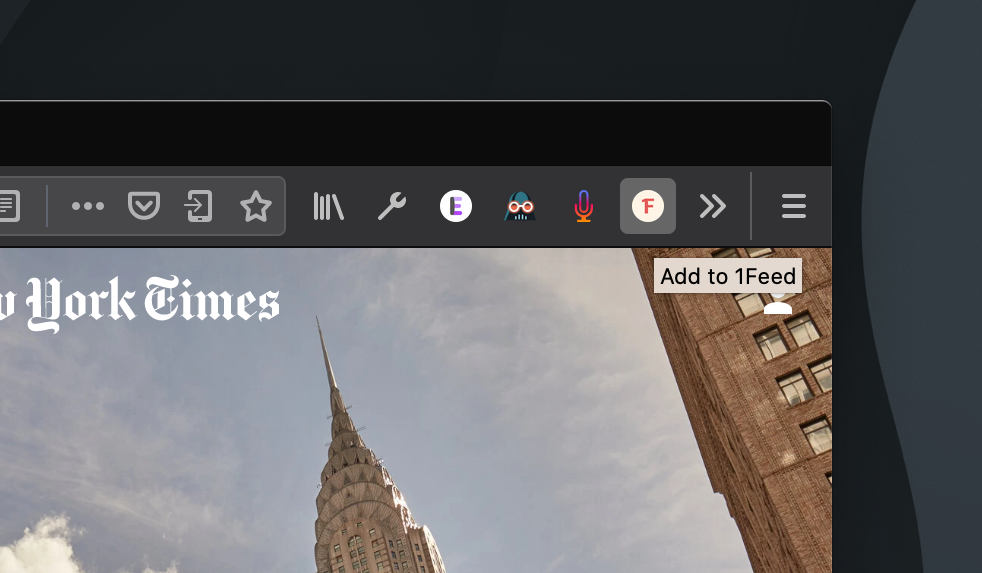 A screenshot of the 1Feed browser extension