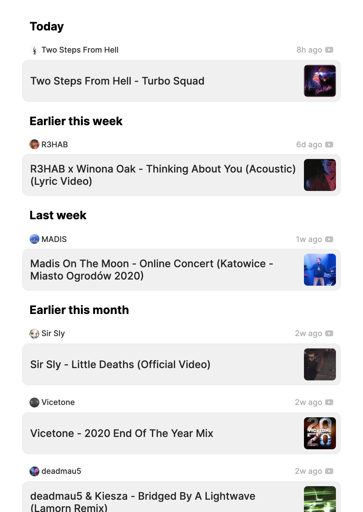 Screenshot of 1Feed link thumbnails