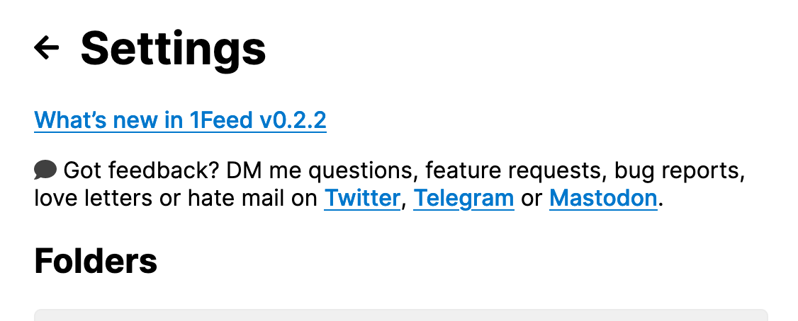 Screenshot of the new feedback banner in 1Feed Settings