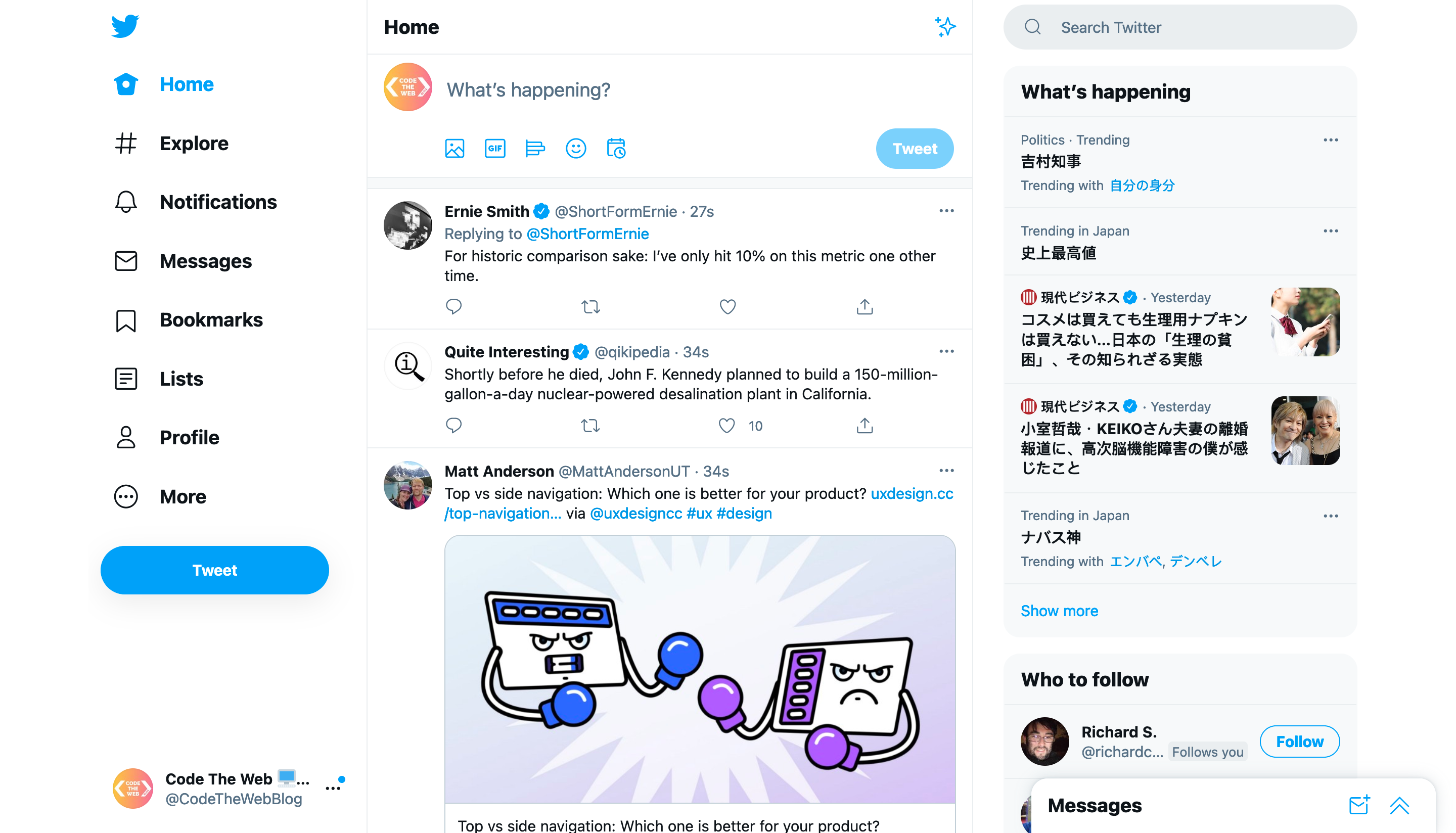 Twitter's home page on desktop